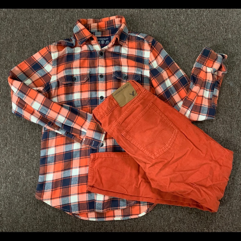 American Eagle Flannel Shirt + Corduroy Pants
